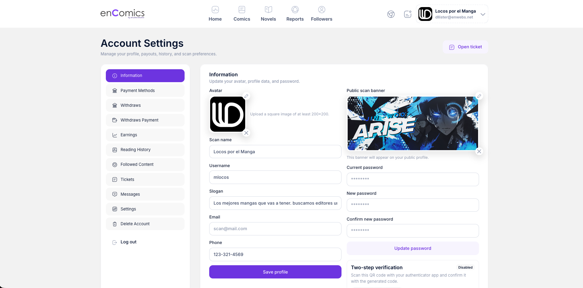 Configuracion de cuenta de creador